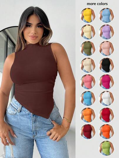 SHEIN SXY Top de tirantes con bajo asimétrico para mujer