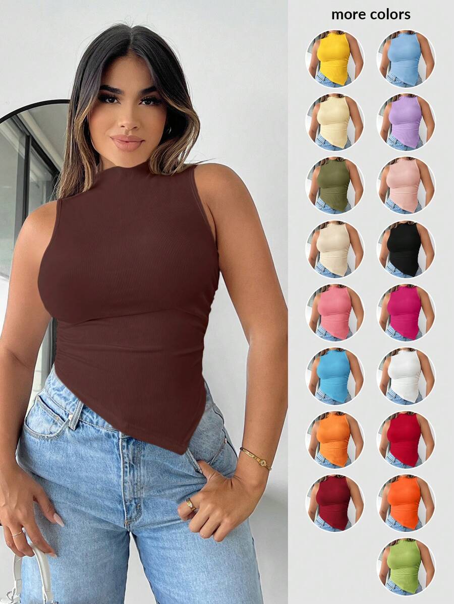 SHEIN SXY Top de tirantes con bajo asimétrico para mujer - Marrón - Ver 1