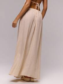 Musera Resort Chân váy maxi dáng suông, cạp thấp, có dây rút, kiểu dáng thanh lịch, gợi cảm, thích hợp mặc ngoài đi biển, đi nghỉ mát, mùa xuân hè. - Kem - Xem 4