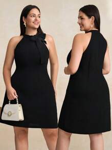 SHEIN Clasi Abito elegante con fiocco nero taglia forte, abbigliamento casual da donna elegante, abiti estivi da donna, abito da ballo, abito da cerimonia da donna, abito da laurea, abiti eleganti neri da donna, completi estivi da donna, regalo per la festa della mamma, abito da laurea, abito nero, abito da ballo, abito da cerimonia da donna
