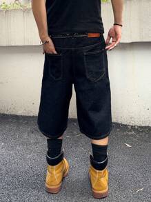 Manfinity Hypemode Men's Casual Denim Wide Leg Bermuda Shorts, Fashionable For Summer