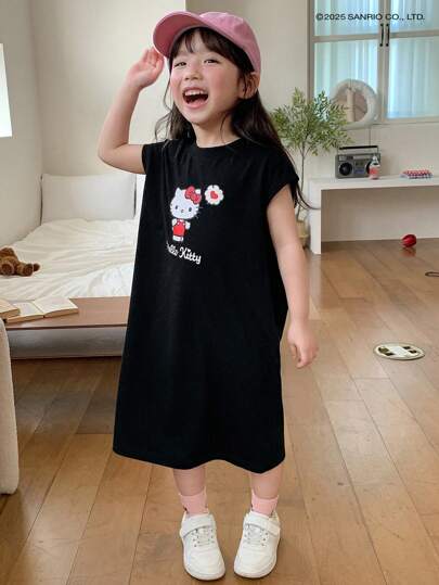 HELLO KITTY | DAZY 小女孩圆领针织印花夏装，小码，返校服