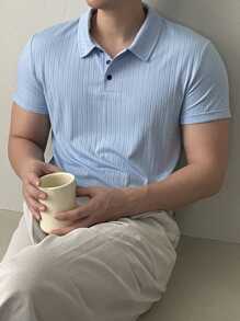 DAZY Camisa polo texturizada azul para hombre, de verano