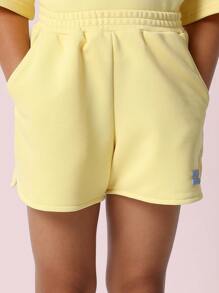 SUMWON Limited Edition Two Piece Sweatshirt Shorts Set Summer Wear Outfit Casual Play Clothes Active Wear Set - Yellow - View 6