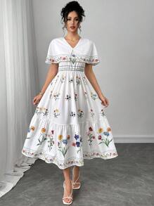 Modelyn Robe fleurie vaporeuse à encolure en V pour femmes, élégante pour les vacances d'été