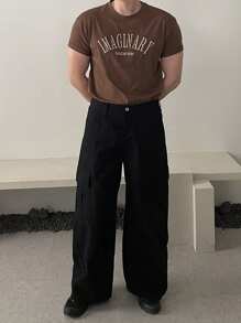 DAZY Camiseta casual de verano para hombre con bloqueo de color y bordado de letras