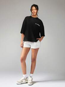 Missguided x Playboy Oversized Graphic Logo T-Shirt With Cool Logo Print Essential Streetwear Cotton Blend Relaxed Fit Fashion Basic Summer Spring Casual Classic Look - Black - View 3