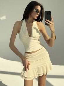 Aloruh Women Two Pieces Outfits For Daily Wear - Apricot - View 7