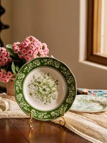 Cirelle 1 Stück Luxus Französisch Vintage Keramik Teller - Britisch Blumen Prägung Regenwald Geschirr, mikrowellengeeignet & bleifrei zertifiziertes botanisches Design, Rama Comfort Home, Neujahr, Weihnachten, Muttertag Geschenk, Küchenbedarf, Partynutzung, Familienessen, Nachmittagstee, hochwertige Café Ausstattung, Sommer Heim Dekoration, Einweihungsgeschenk