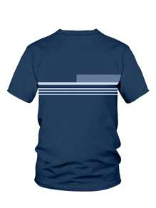 Manfinity Homme Plus Size Men's Striped Crew Neck Short Sleeve Casual T-Shirt, Summer - Multicolor - View 3
