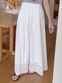 DAZY Elastic Waist Lace Long White Elegant A-Line Skirt For Women - White - View 6