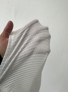 SHEIN LUNE Große Größen Schwarz & Weiß kontrastierendes Reißverschluss Waffelpique Kurzarm T-Shirt