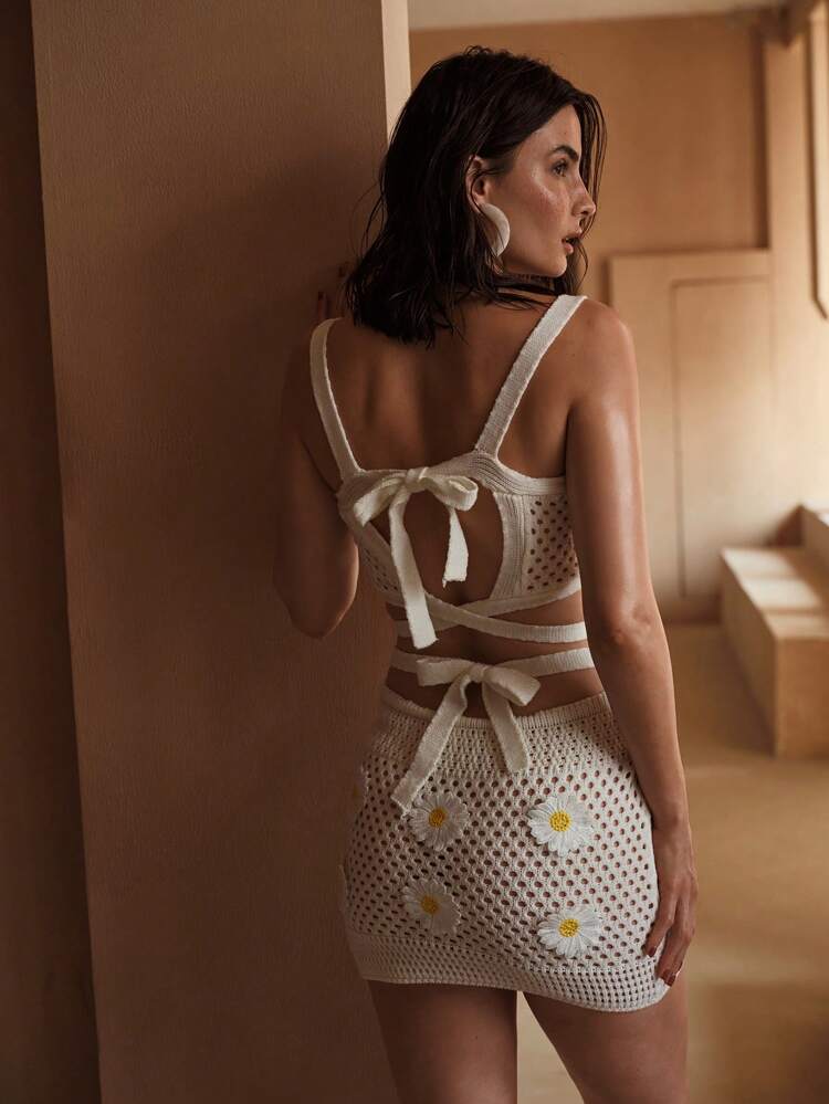APPLIQUES KNOT TOP & SKIRT COVER UP SET FOR SUMMER BEACH VACATION