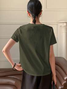 DAZY Women's V-Neck Embroidered City Casual Short Sleeve T-Shirt