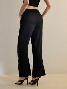 MOTF STUDIO EMBROIDERY SLANT POCKET SUIT PANTS - Black - View 5