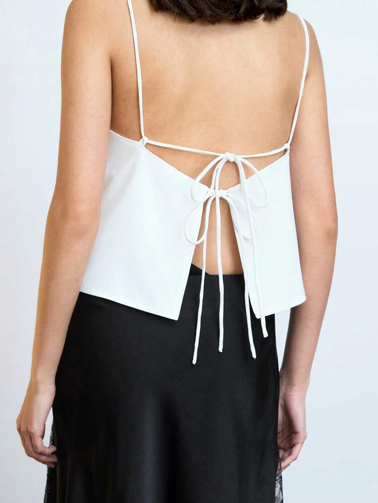 SHEIN Maija Camiseta sin espalda de unicolor con cordones para mujer