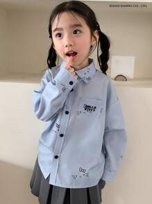 HELLO KITTY | DAZY 年轻女孩全身印花长袖领编织衬衫，适合春夏季（年轻女孩） - 藍色 - 查看 5