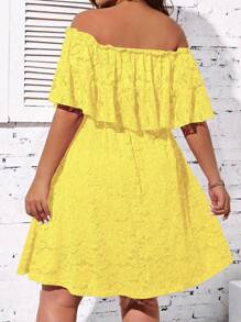 SHEIN Clasi Plus Size Summer Elegant Solid Color Off-Shoulder Lace Dress - Yellow - View 2