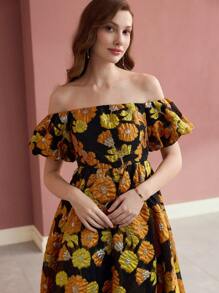 MOTF Soiréza JACQUARD OFF THE SHOULDER ZIPPER DRESS - Yellow - View 4