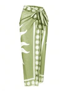 Swim Oasis 2pcs Women Solid Color Mesh Panel Swimsuit And Beach Cover Up Skirt Set For Vacation For Summer - Multicolor - View 5