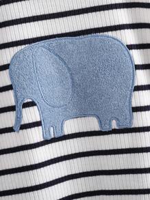 T-shirt à manches courtes pour bébé garçon avec broderie d'éléphant, top à rayures horizontales jacquard, pour l'été - Noir et Blanc - Voir 7