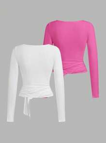 SHEIN Essnce Primavera/Verão Ballet Yoga Esportes Envoltório Com Capuz Manga Longa Top Feminino Camisa Molhada Top de Verão Saindo