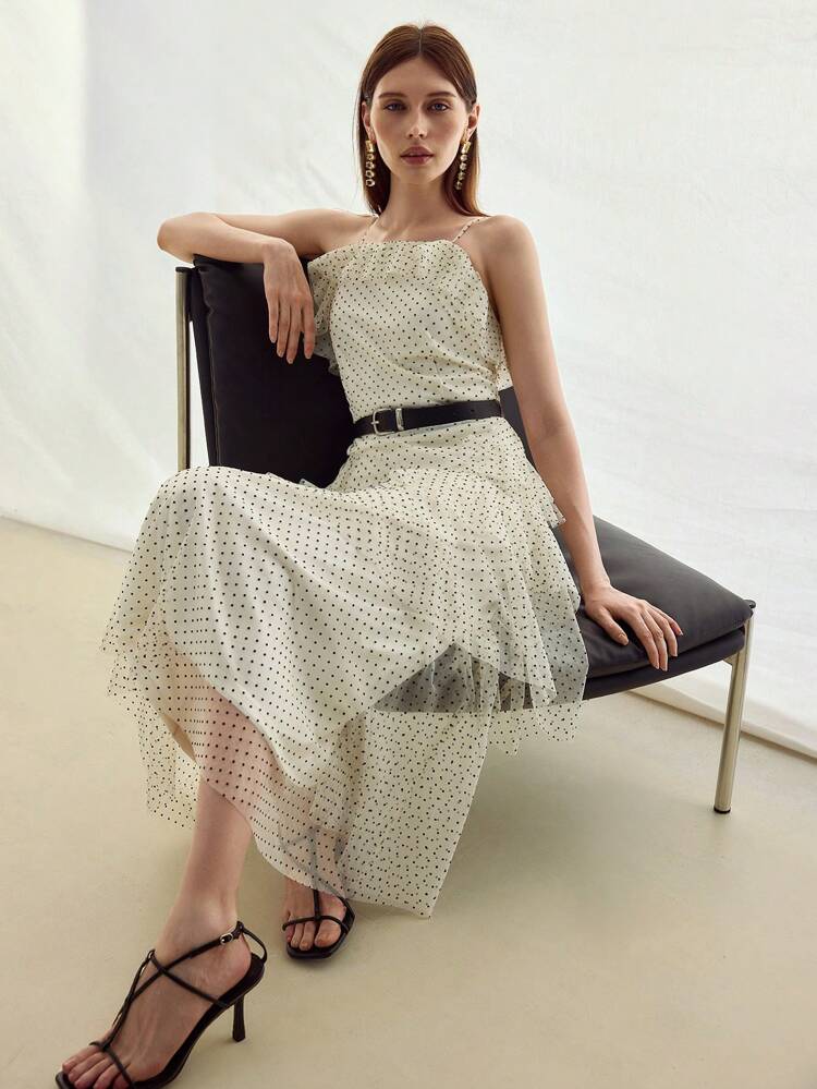 MOTF STUDIO POLKA DOT TIERED LAYER DRESS