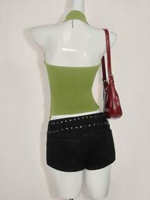 SHEIN ICON Women Asymmetric Hem Draping Neck Backless Halter Top - Green - View 2