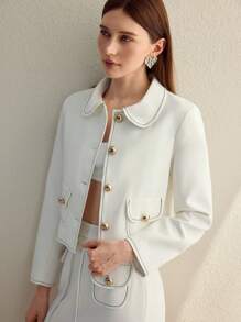 MOTF STUDIO CONTRAST STITCH BOXY JACKET - White - View 3