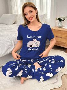 2件套可爱考拉印花短袖睡衣套装 - 彩色 - 查看 4
