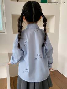 HELLO KITTY | DAZY 年轻女孩全身印花长袖领编织衬衫，适合春夏季（年轻女孩） - 藍色 - 查看 7