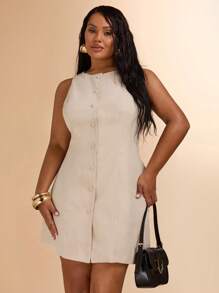 SHEIN BAE 新款大码女式春夏黑色纽扣短款背心裙，适合日常、约会、蝴蝶结吊带裙、迷你裙、情人节连衣裙、巴西狂欢节、海滩、度假、返校、春夏、Y2K、街头服饰、女孩、办公室仙女、工作服、女士生日礼服