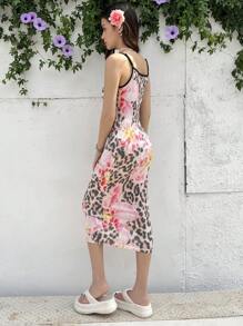 SHEIN Teen Girl Casual Simple Comfy Leopard And Floral Print Camisole Dress