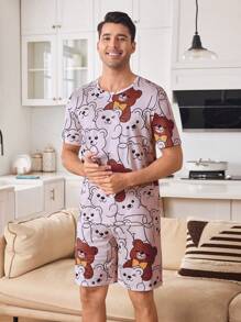 可爱熊猫印花情侣睡衣套装 - 彩色 - 查看 3