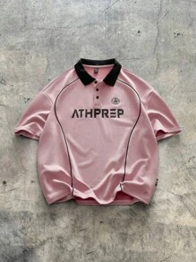 AXEPEAK Men's Printed Loose Knit Short Sleeve Half Button Polo Shirt, For Boyfriend Gift, Going Out, School, Streetwear Edition