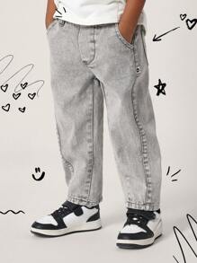 SUMWON Kids Relaxed Fit Pull On Denim Pants Elastic Waist Casual Children Jeans Comfortable Everyday School Wear Spring Fall - Grey - View 1