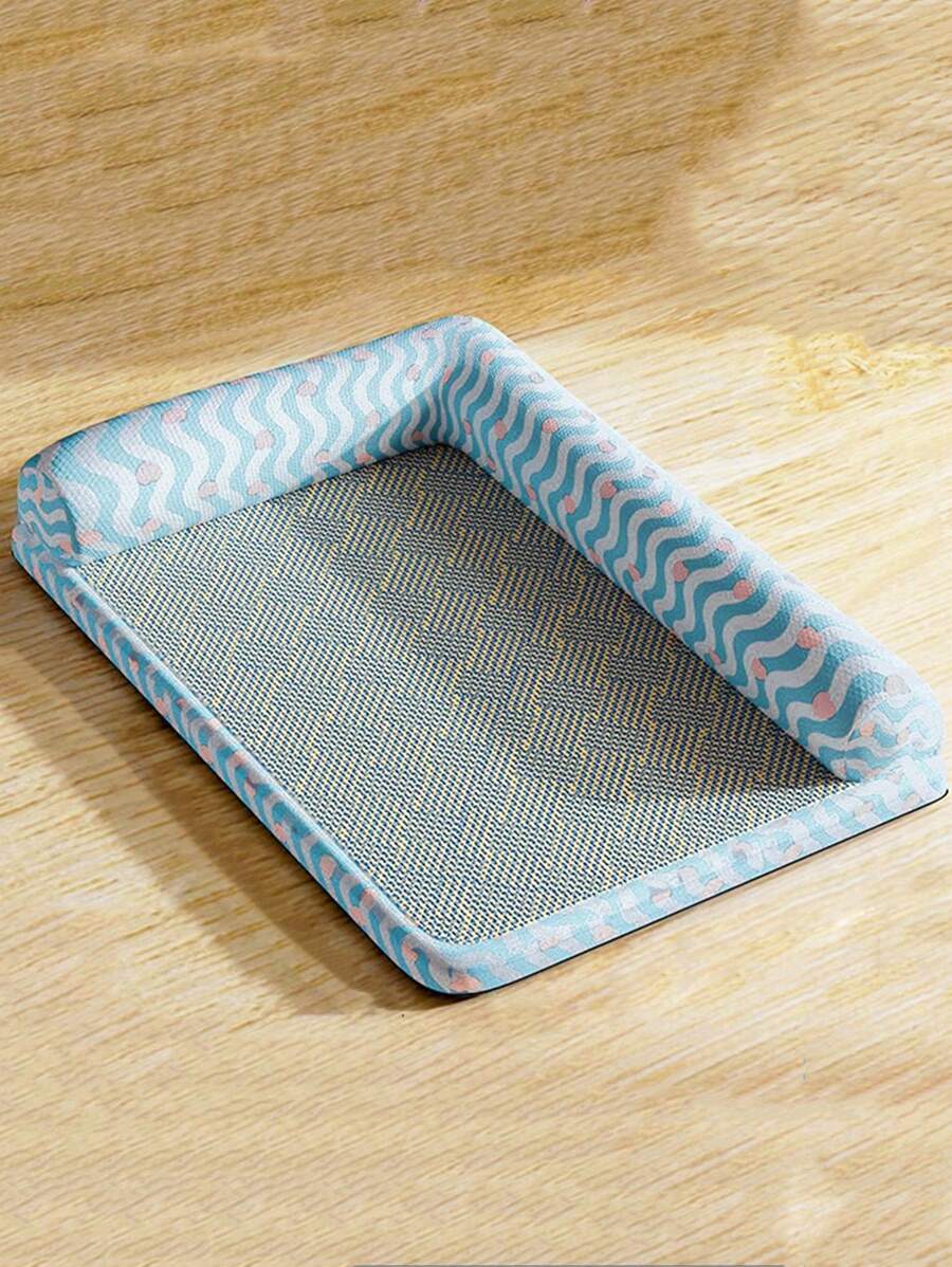 PETSIN 1 Peça Tapete de Cama para Animais de Estimação de Design Xadrez Azul Simples | Almofada de Resfriamento Lavável para Todas as Estações | Resistente a Arranhões com Encosto | Adequado para Cães/Gatos Dormindo no Verão | Cama e Tapete para Animais de Estimação | Aplicável para Casa de Gato/Cachorro | Suprimentos Multifuncionais para Animais de Estimação Pequenos - Azul - Visão 1