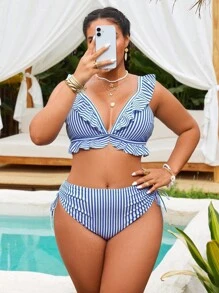 Swim Chiccia Costume da bagno a righe, taglia grande, ideale per le vacanze al mare
