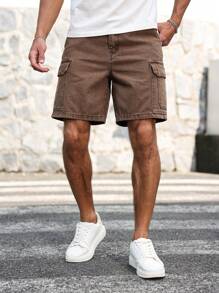 Manfinity Homme 男士纯色休闲牛仔短裤，适合夏季