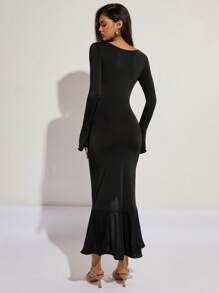 COSMINA Women Solid Color Minimalist Long Sleeve Dress, Casual Everyday Wear