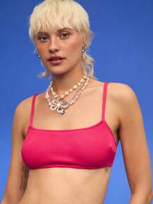 COUREZ Scoop Neck Top With High Legs Bikini Top In Crinkle Rib /Summer Beachwear Vacation Outfits/Y2K/Casual Vintage - Burgundy - View 8