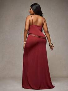 Slaydiva 2026 Spring Summer New Beach Vacation Casual Hollow Sexy Elegant Romantic Party Cocktail Dress Elegant Romantic High Slit Ruffle Strap Maxi Dress For Plus Size Women - Burgundy - View 2