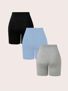 SHEIN LUNE 3件套女士简约纯色紧身裤套装 - 淺藍色 - 查看 2