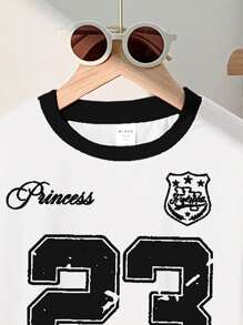 SHEIN Leap Crew Tween Girls' Casual Minimalist Short Sleeve Top And Pants 2pcs Set, Suitable For Summer - Multicolor - View 5