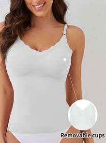 女式纯色贝壳边无袖夏季吊带背心 - 淺藍色 - 查看 3