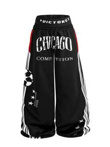 Manfinity EMRG 男士街头运动学院风 INS 高街嘻哈超大字母芝加哥图案运动裤 - 彩色 - 查看 1