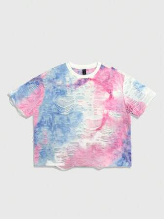 Street Life Herren Sommer Batik Muster Destroyed Lässig Kurzarm T-Shirt