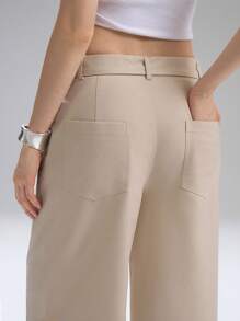 SHEIN EZwear Pantalones de pierna ancha versátiles y a la moda para mujer - Caqui - Ver 4