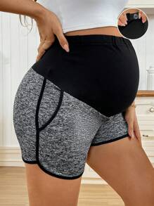 SHEIN Adjustable Contrasting Color Maternity Belly Support Shorts, Summer  Maternity Shorts  Dark Grey With Black Stitching And Pockets