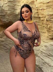 Swim SXY Ensemble de maillot de bain tankini à capuche à cordon de serrage imprimé léopard pour femmes grande taille